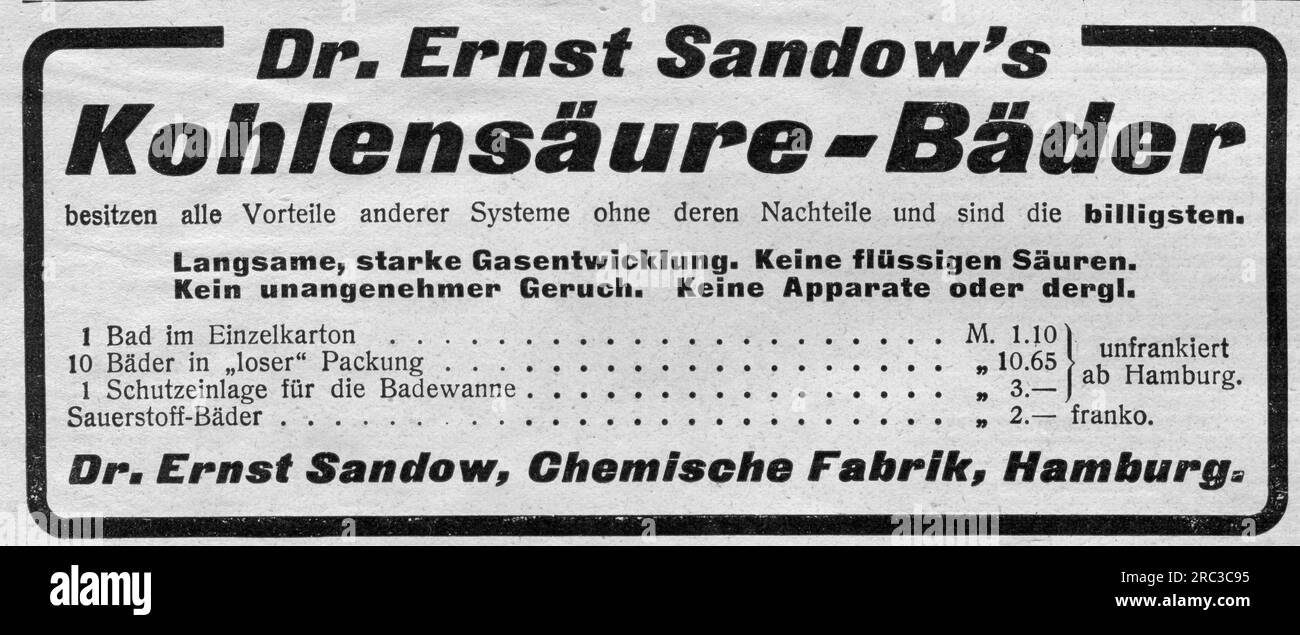 advertising, Dr. Ernst Sandow's carbonic acid baths, Dr. Ernst Sandow, chemical factory, Nuremberg, ADDITIONAL-RIGHTS-CLEARANCE-INFO-NOT-AVAILABLE Stock Photo