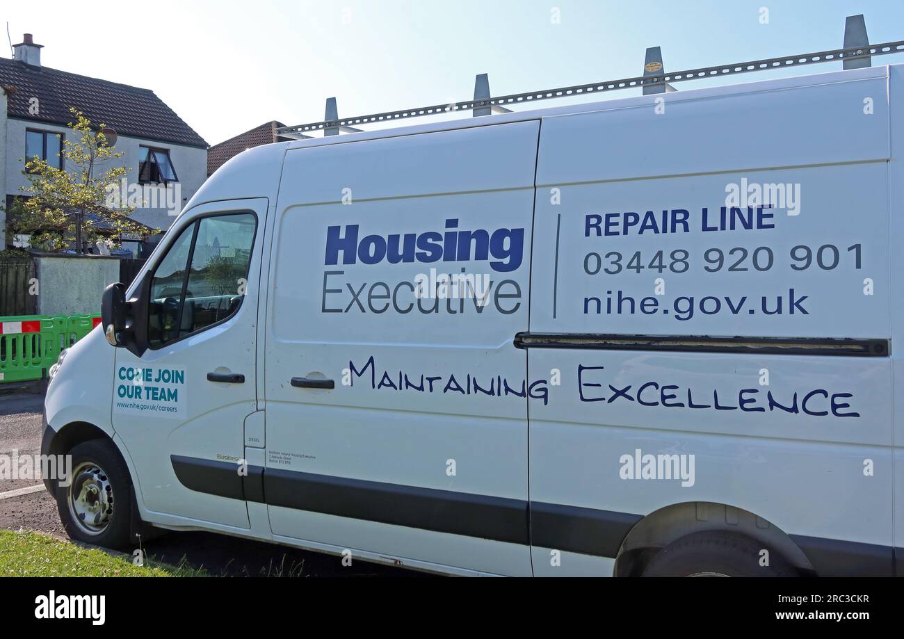 Socialhousing repairs from the Northern Ireland Housing Executive NIHE - Maintaining Excellence, Riverside Court, Bushmills, Northern Ireland Stock Photo
