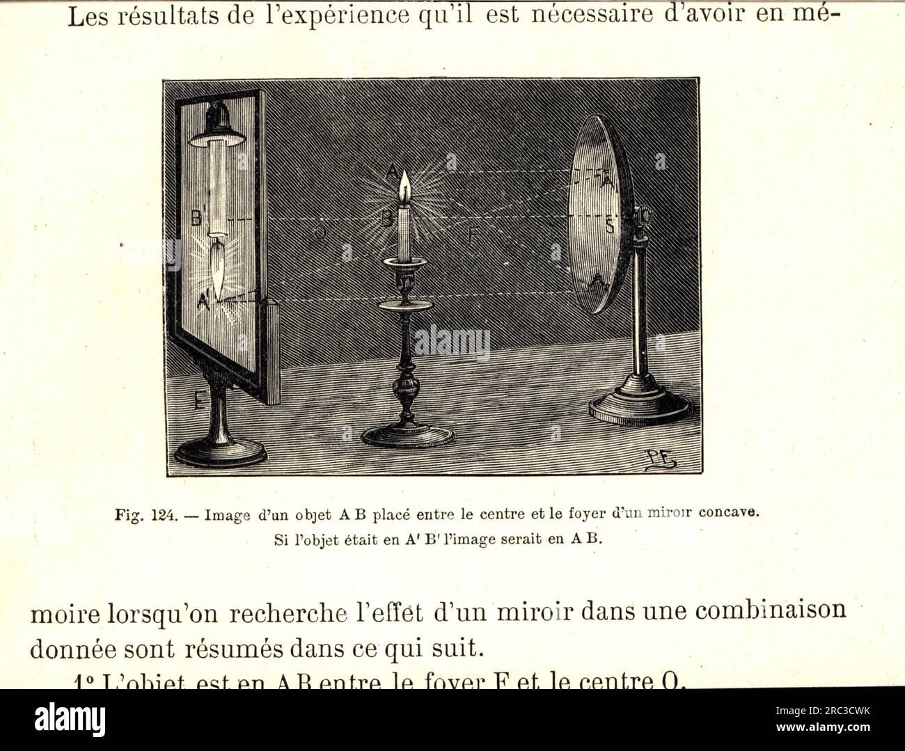 science, physics, reflection of a candle with a concave mirror, wood engraving, circa 1895, ARTIST'S COPYRIGHT HAS NOT TO BE CLEARED Stock Photo