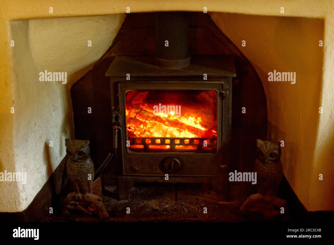 log burning stove Stock Photo