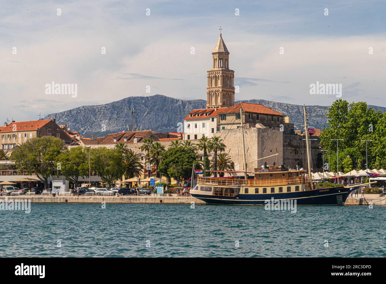 The harbour in Split, Croatia showing the Riva promenade and Saint