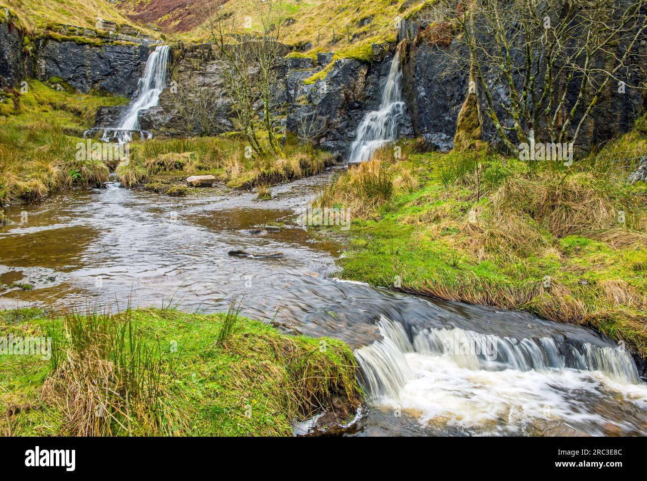 Three Aisgill Waterfalls off the Garsdale to Kirby Stephen Road before heading down to Mallerstang Valley  - all in Cumbria Stock Photo