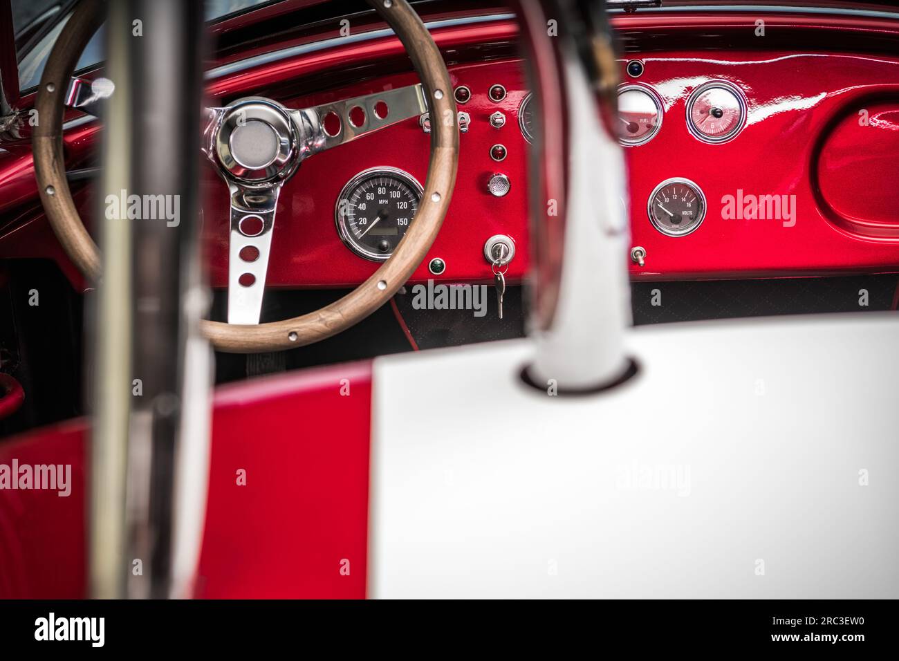 Classic Car Dashboard and Steering Wheel. Vintage Automotive and
