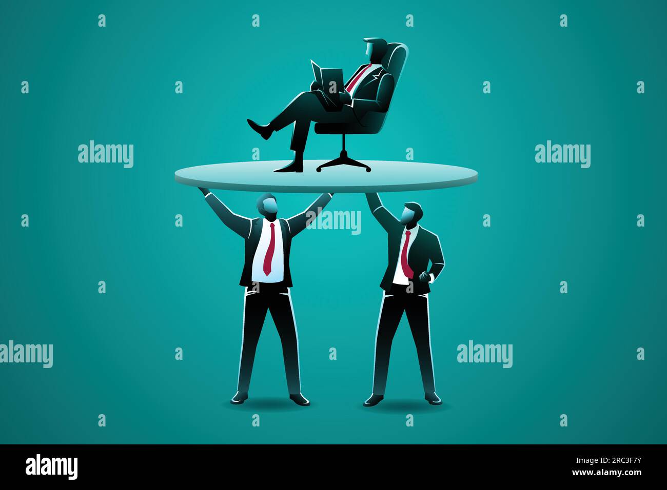 Vector illustration of business concept, two businessman lift up their