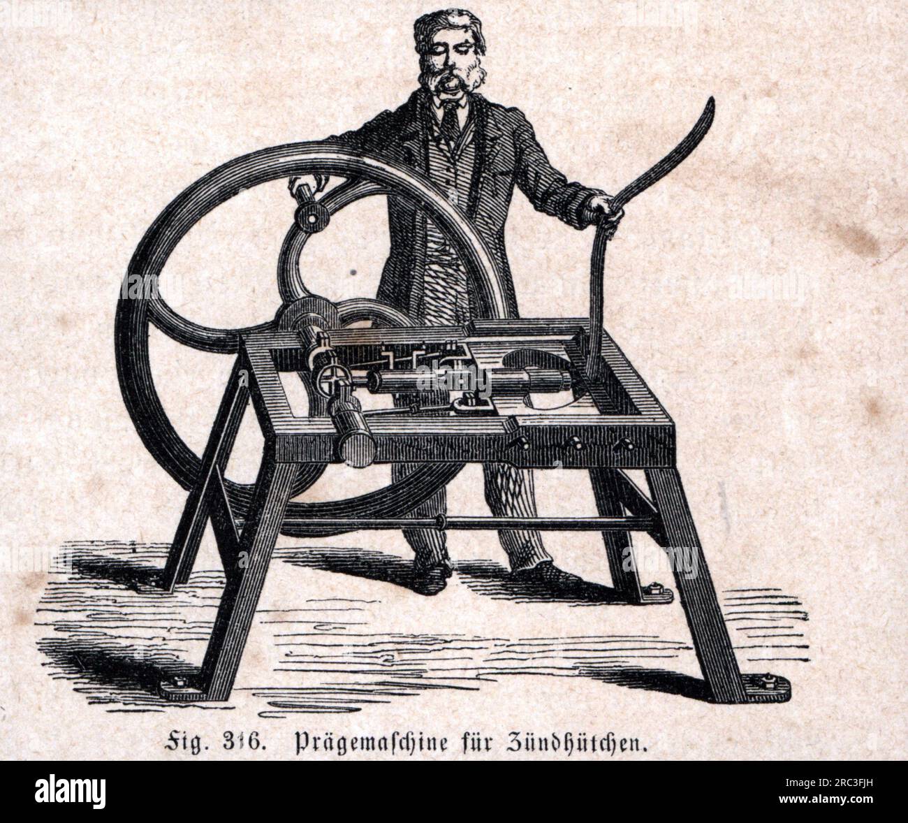 industry, arms industry, embossing machine for percussion caps, wood engraving, late 19th century, ARTIST'S COPYRIGHT HAS NOT TO BE CLEARED Stock Photo