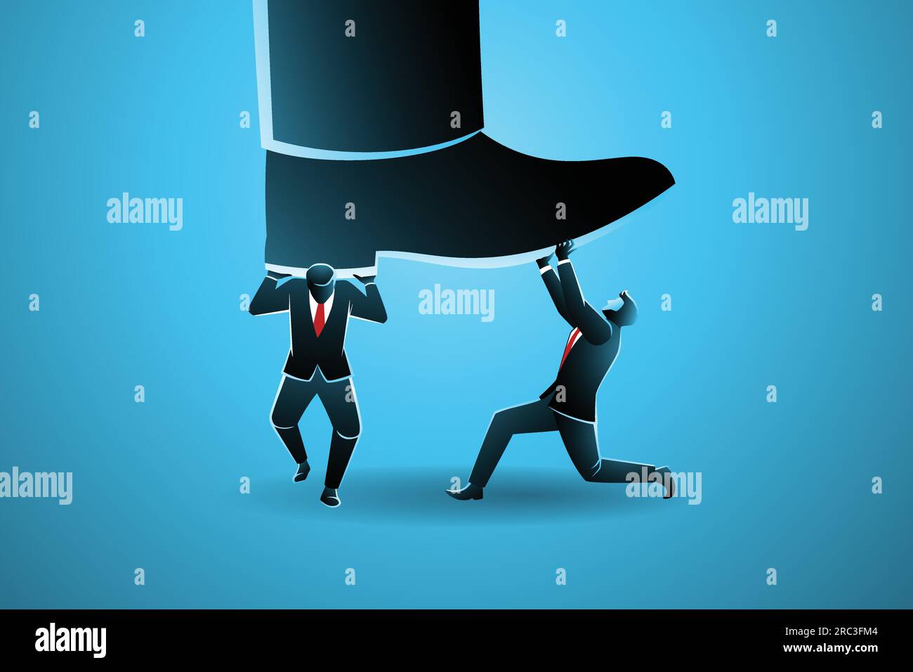 Vector illustration of business concept, big foot stepping on two