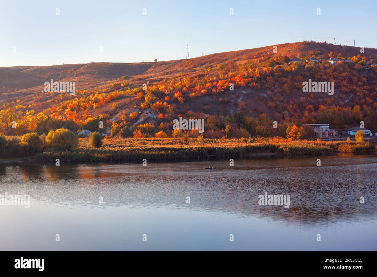 Autumn landscape with colorful trees on the bank of the river Stock ...