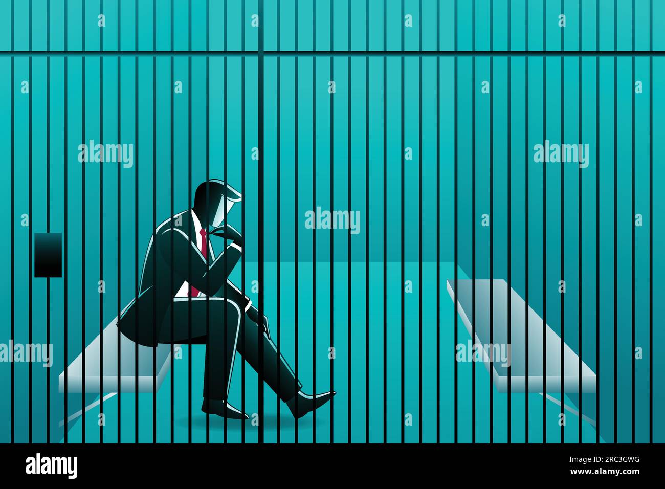 Vector illustration of business concept, a businessman sitting in jail