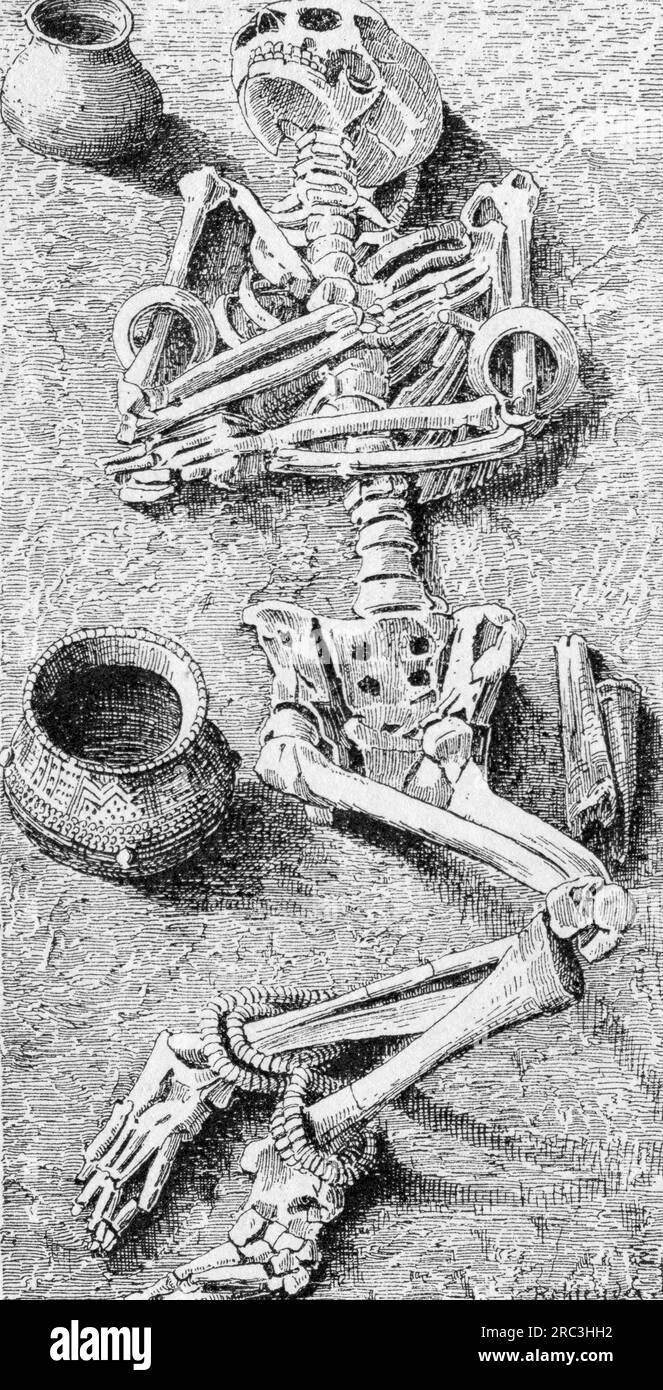 death, prehistoric, grave of the Stone Age with burial objects, finding place Roessen near Merseburg, ARTIST'S COPYRIGHT HAS NOT TO BE CLEARED Stock Photo
