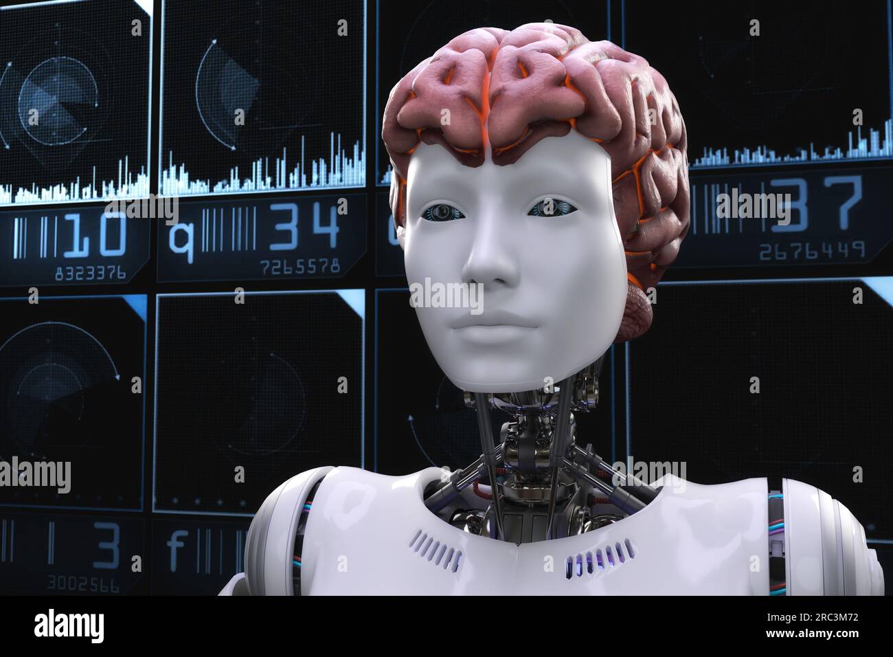 Artistic 3D illustration of a robot with artificial intelligence Stock ...