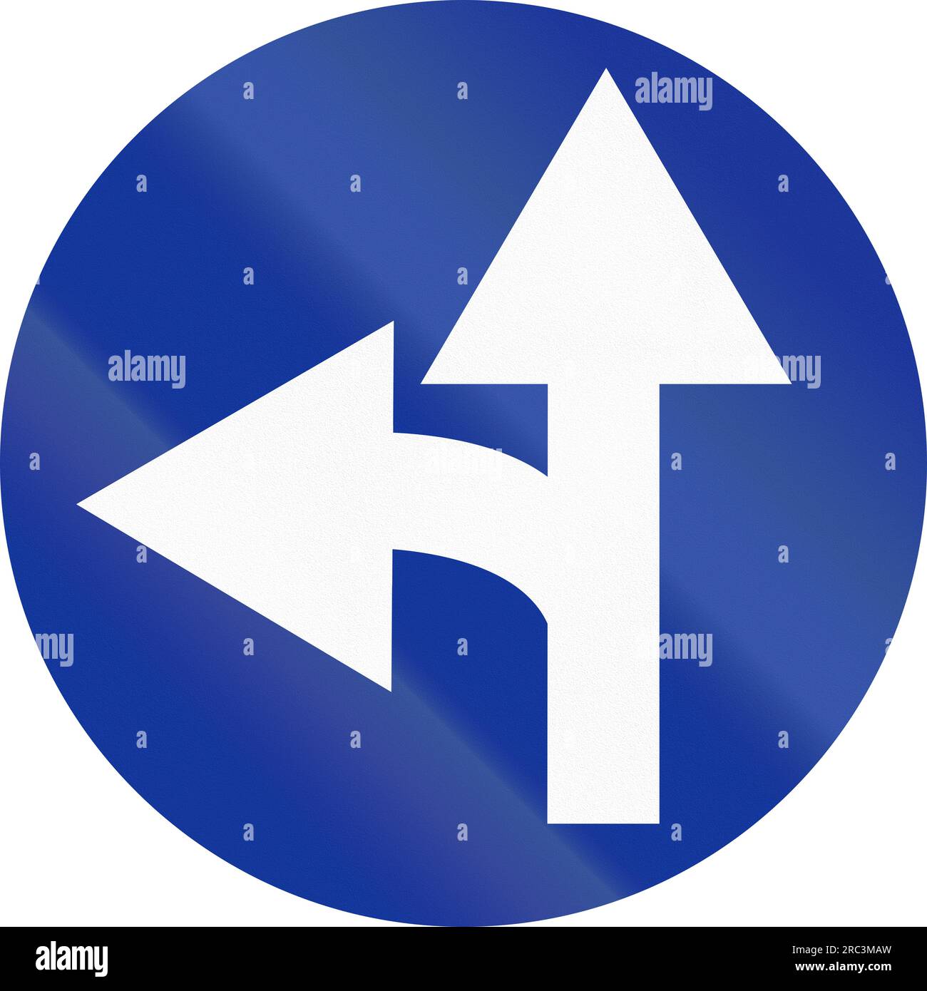 Polish traffic sign: Go straight or left Stock Photo - Alamy