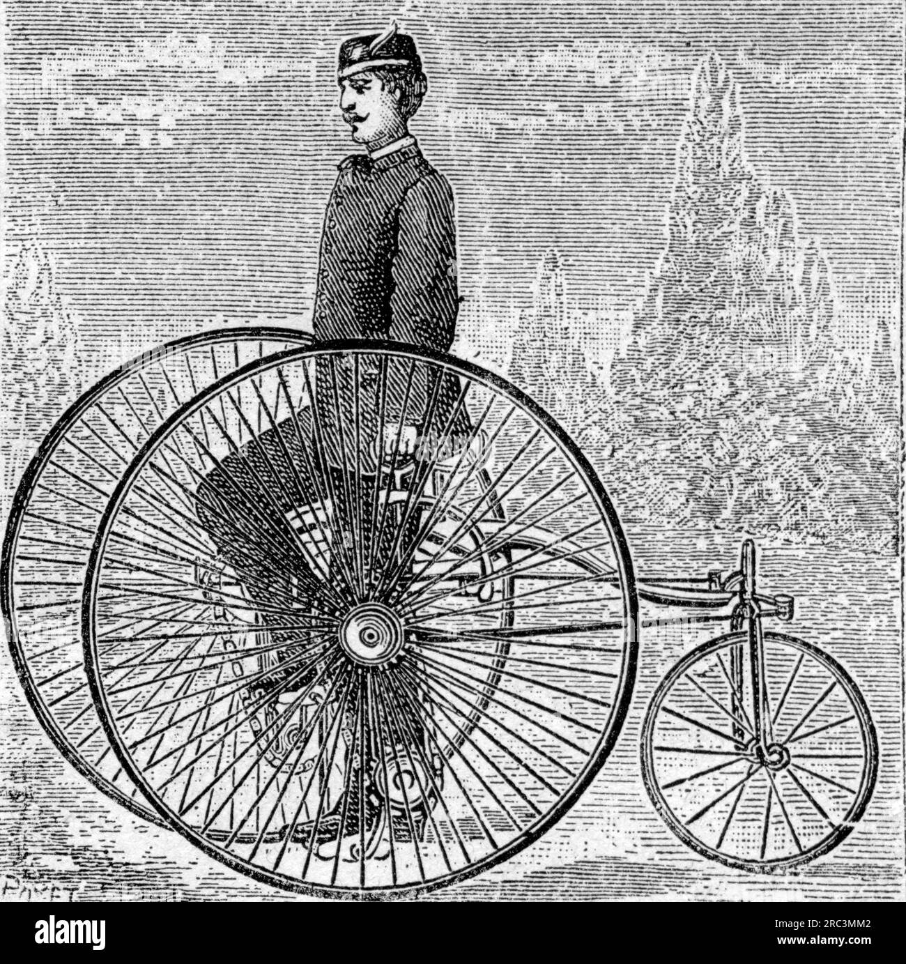 transport / transportation, cycles, tricycle from England, seat over the axle, wood engraving by Poyet, ARTIST'S COPYRIGHT HAS NOT TO BE CLEARED Stock Photo