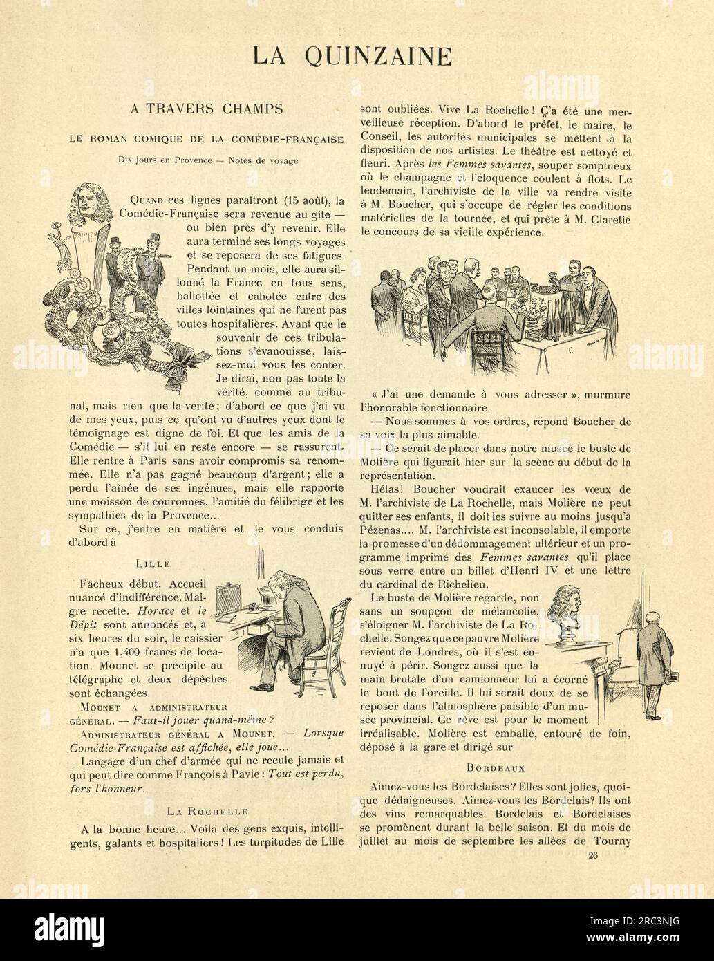 Vintage French comic novel. La Quinzaine. A Travers Champs. Le Roman comique de la comedie francaise. 19th Century Stock Photo
