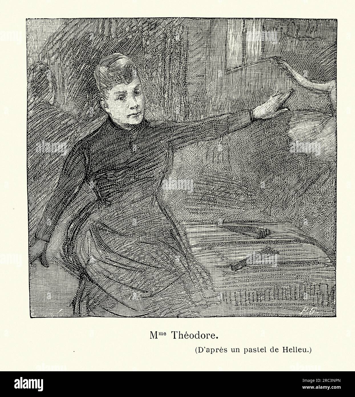 Vintage illustration of Mme Theodore after Paul Cesar Helleu, French 1890s Stock Photo