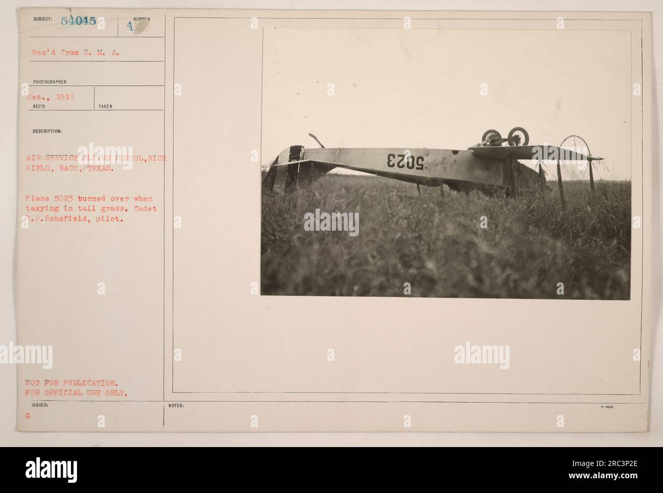 "Air Service Flying School, Rich Field, Waco, Texas. Plane 5023 turned