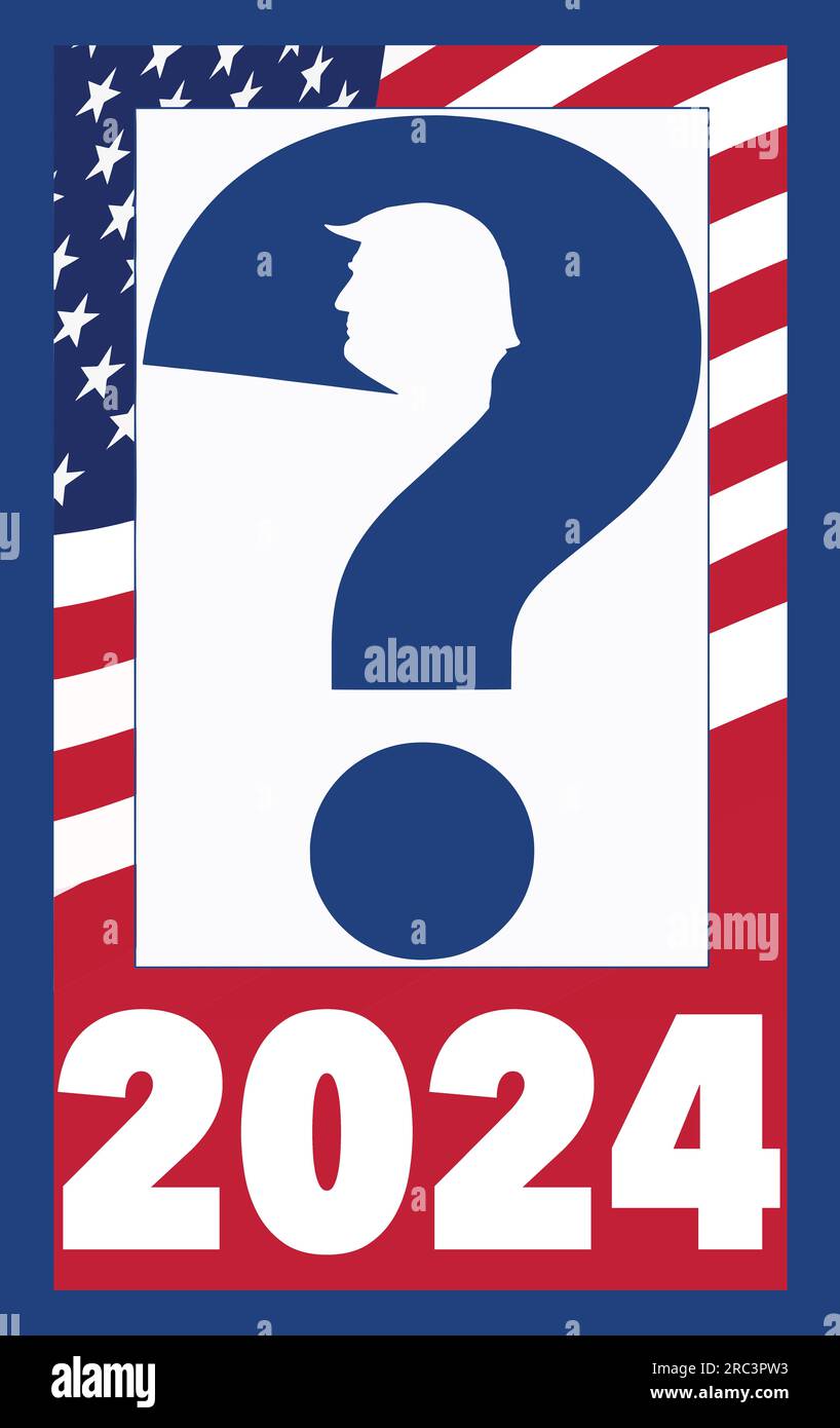 Donald Trump’s image is part of a question mark design in an