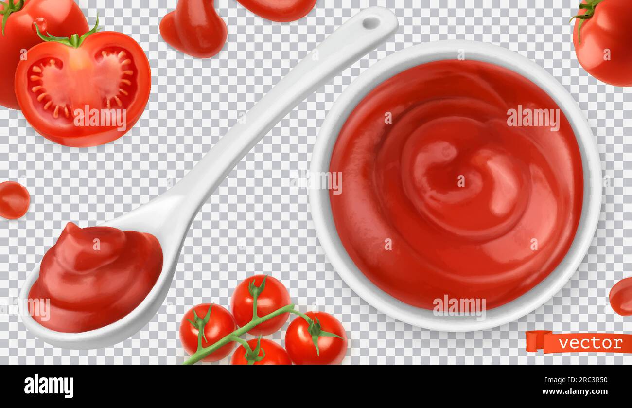 Ketchup, tomato. Pasta sauce 3d vector realistic set Stock Vector Image