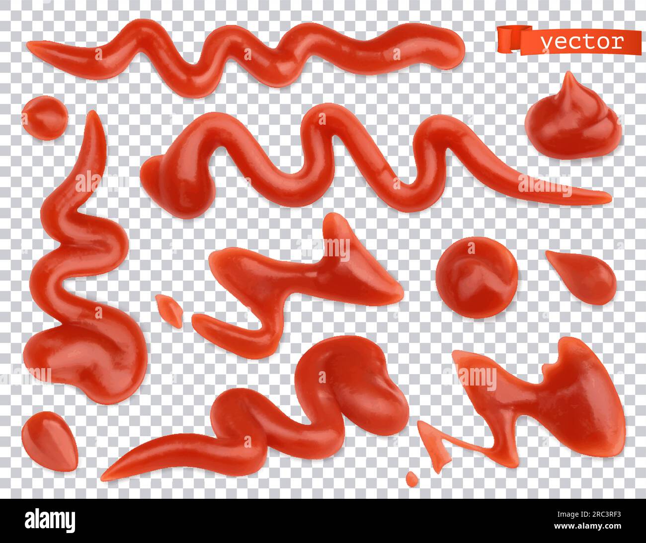 Ketchup flowing. Tomato. Pasta sauce 3d vector realistic set Stock