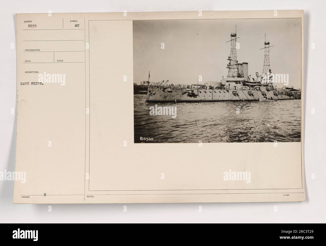 The USS Alabama during the 1910s is seen in this photograph. This image, labeled 111-SC-5935, was captured by photographer Reed. The USS Alabama was a navy ship used during World War I. It was an important vessel in American military activities during that time period. Stock Photo