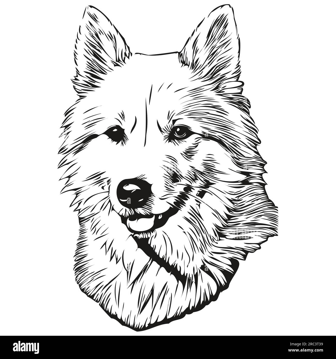 American Eskimo dog black drawing vector, isolated face painting sketch ...