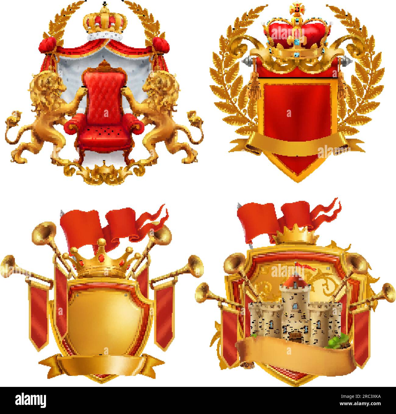 Royal Coat Of Arms King And Kingdom 3d Vector Emblem Set Stock Vector Image And Art Alamy 9639