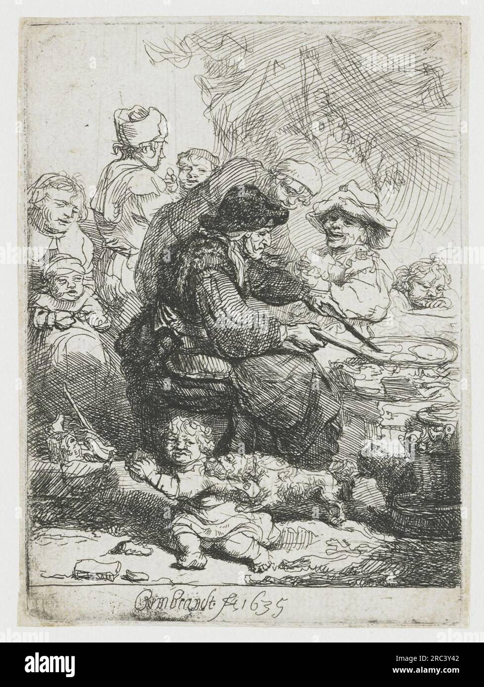 The pancake woman 1635 by Rembrandt Stock Photo