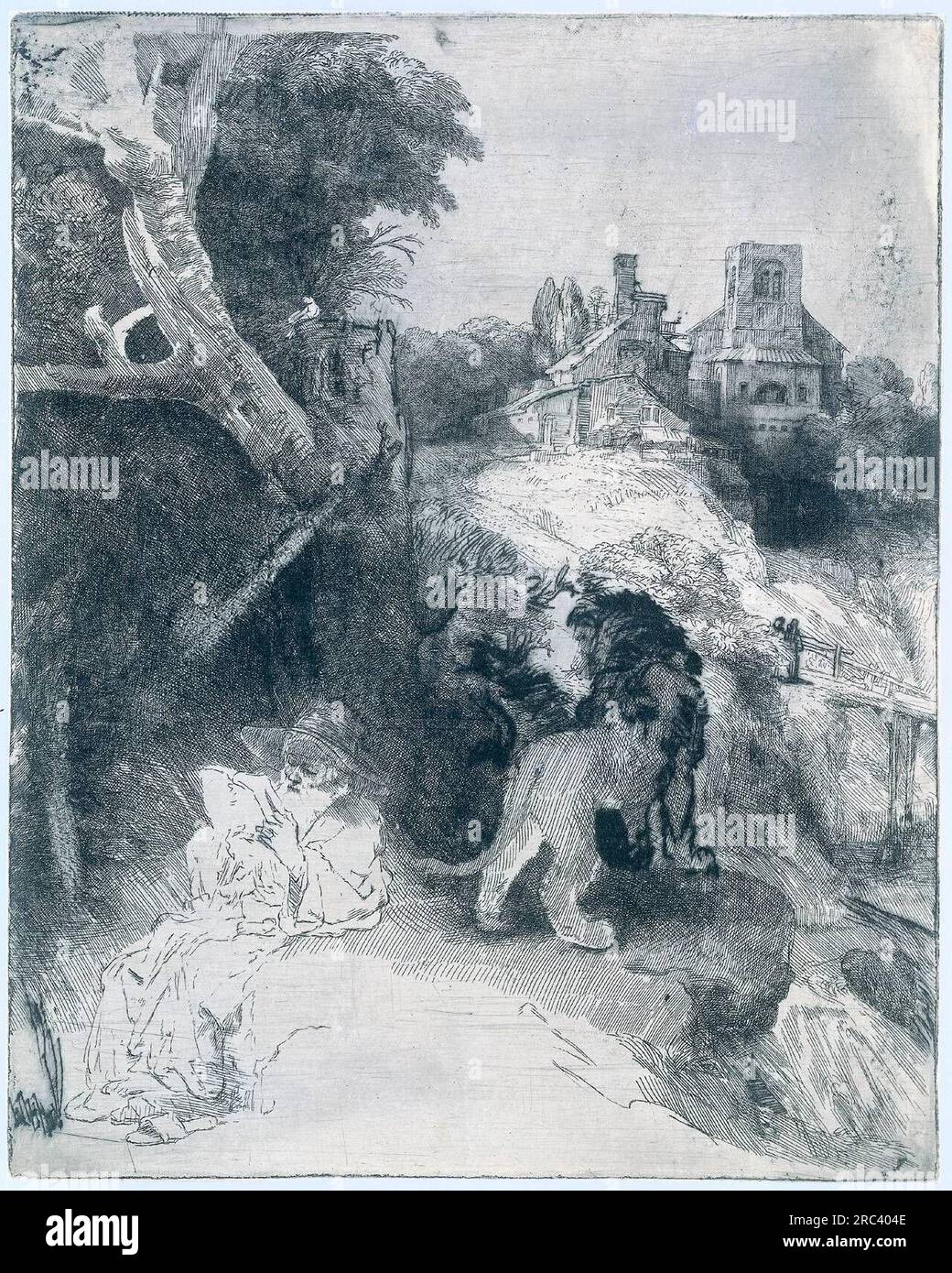 St. Jerome in an Italian landscape 1653 by Rembrandt Stock Photo - Alamy