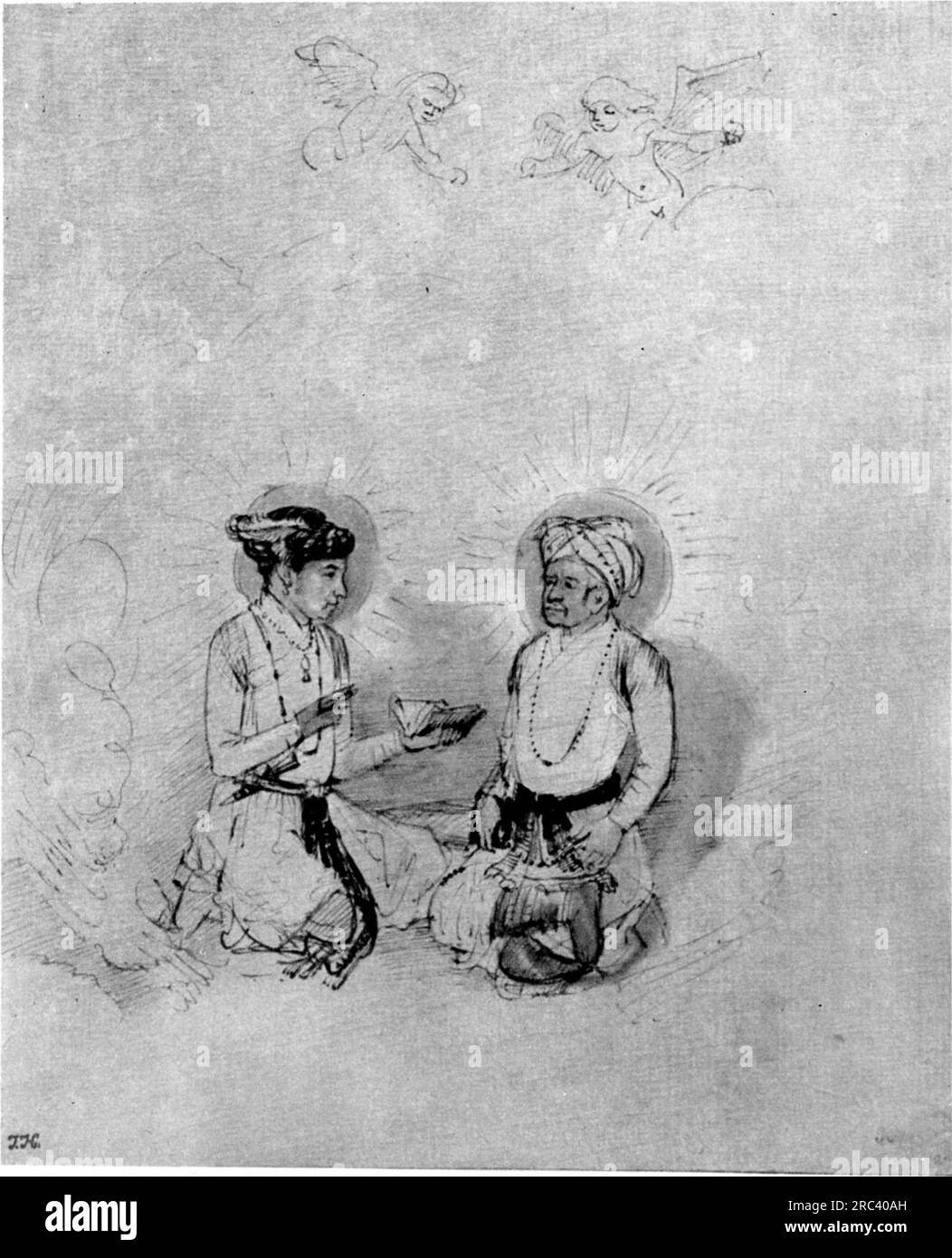 Emperor Akbar and his son, the future Eperor Djahângir 1656 by Rembrandt Stock Photo