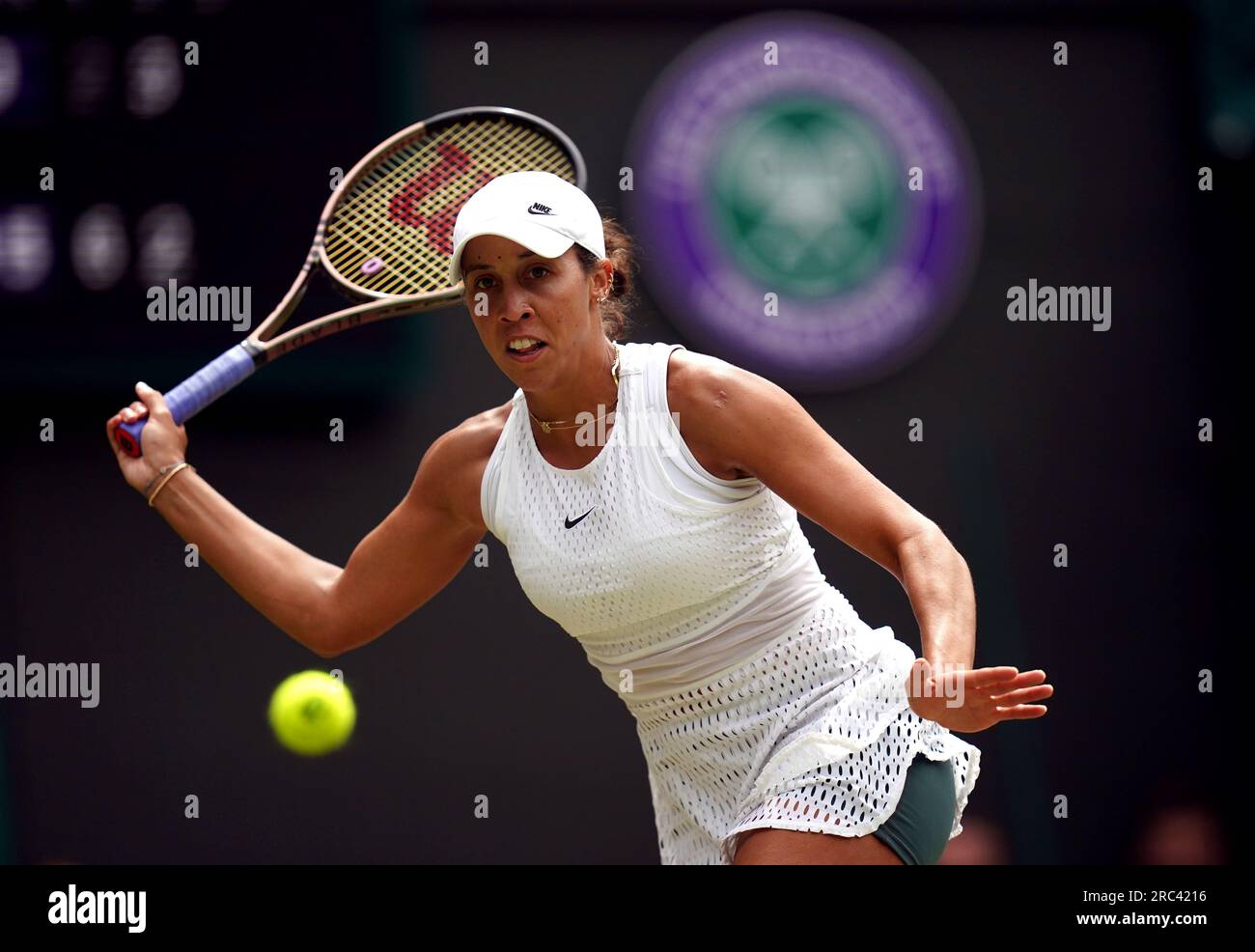 Madison Keys in action against Aryna Sabalenka during their ladies