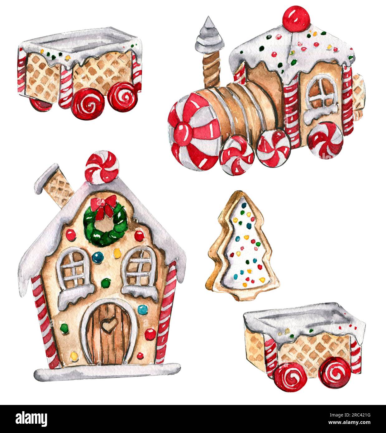 Watercolor Victorian Cookie jars box Clipart PNG, Gingerbread