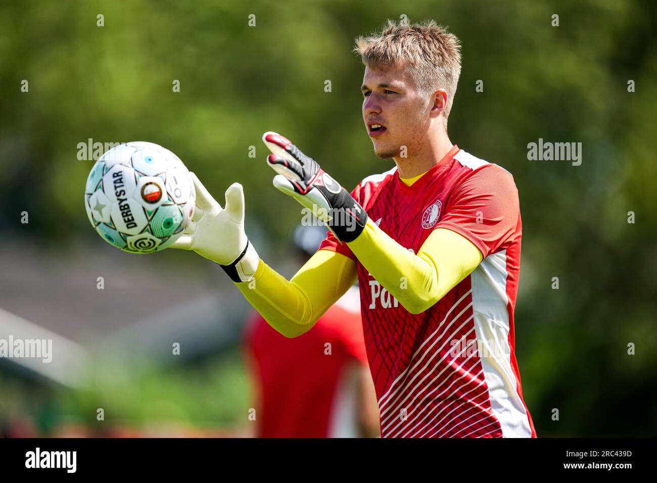 Rotterdam, Netherlands. 12th July, 2023. Rotterdam - Feyenoord goalkeeper Thijs Jansen during the friendly match between Feyenoord v Club Brugge at Sportpark Smitshoek on 12 July 2023 in Rotterdam, Netherlands. Credit: box to box pictures/Alamy Live News Stock Photo