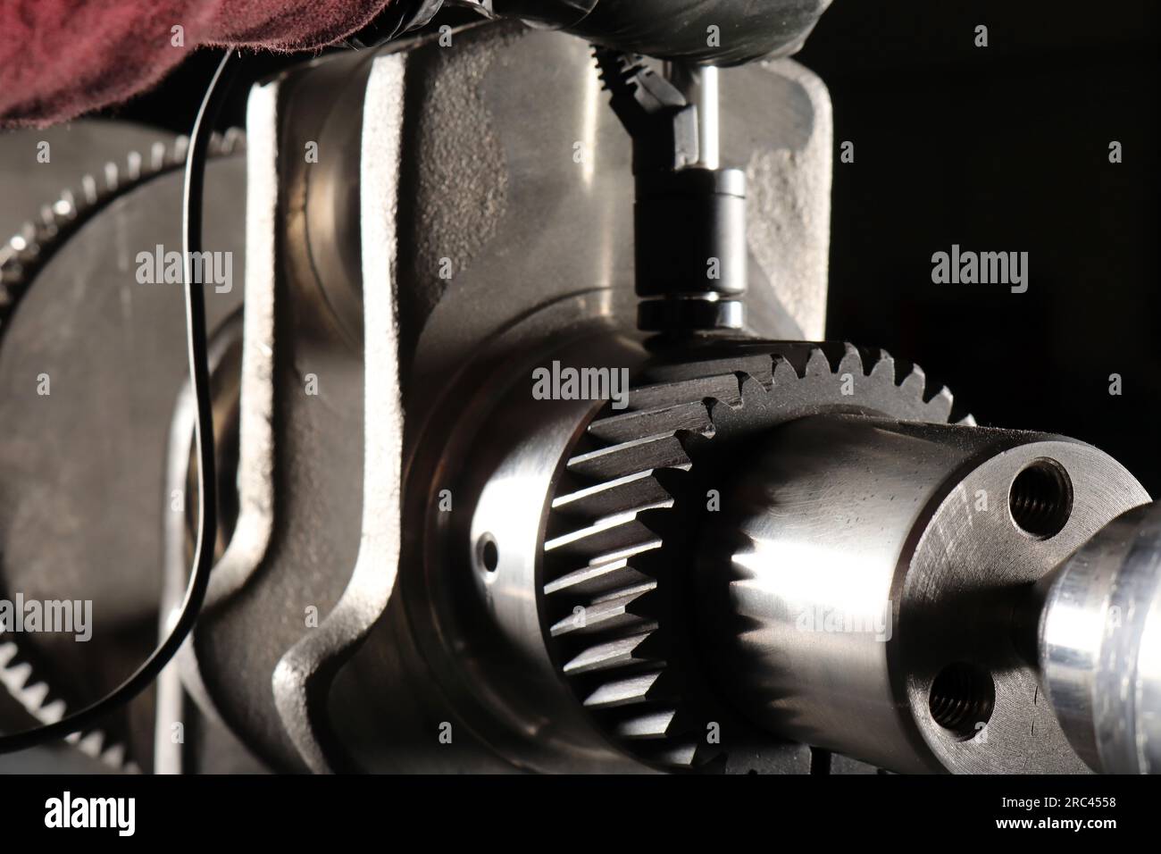 Master makes metal hardness measurement. Crankshaft Stock Photo Alamy