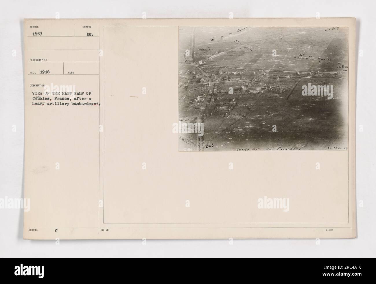 This photograph depicts the eastern half of Combles, France after a