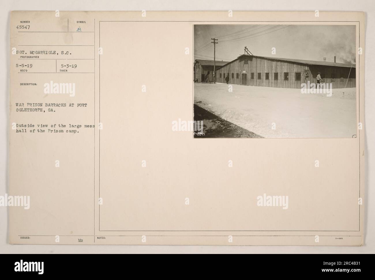 Exterior view of the mess hall at the war prison barracks in Fort