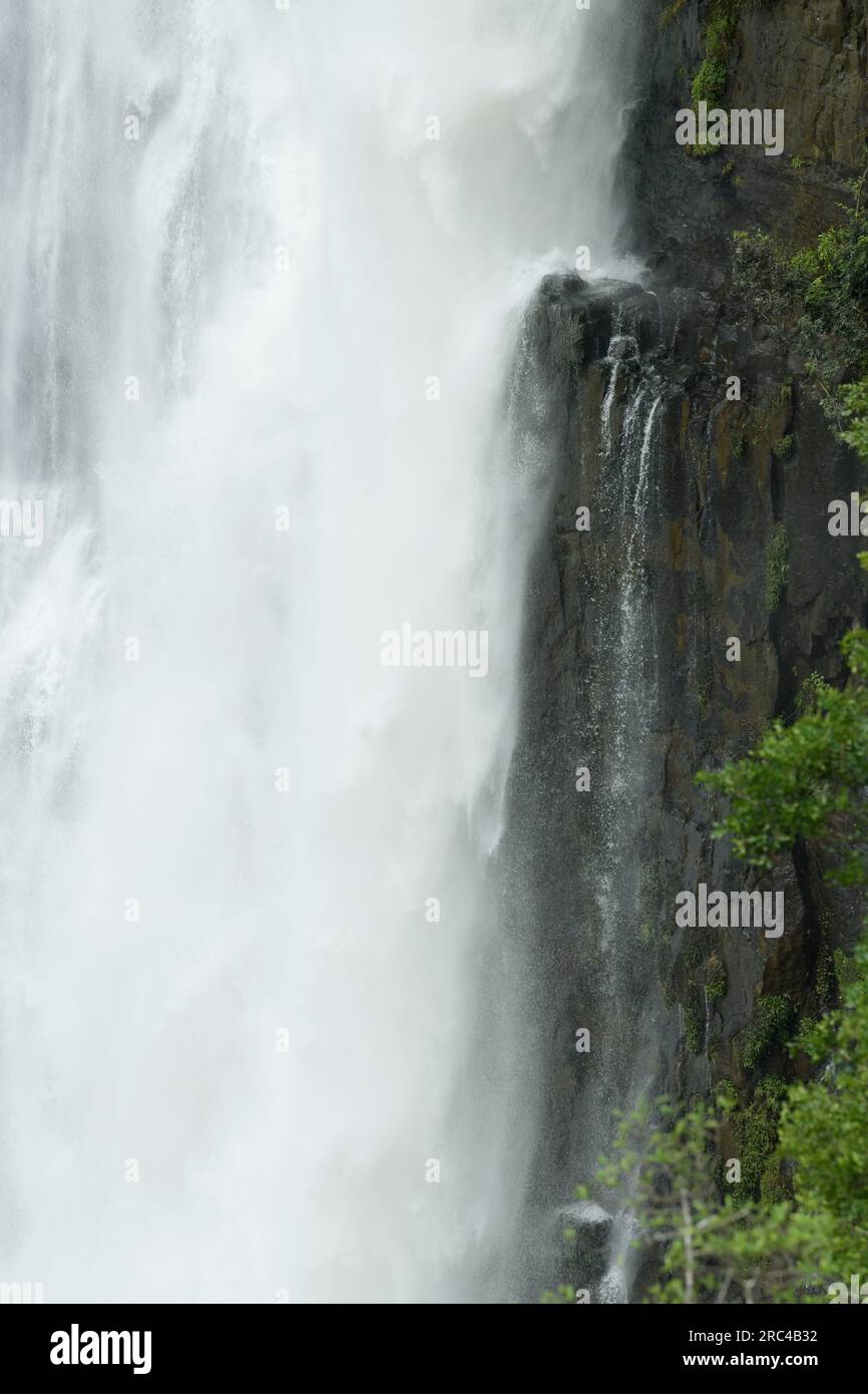 Beautiful minimal landscape of waterfall, Howick Falls, South Africa, creative motion blur, energy of falling water, close up natural beauty Stock Photo