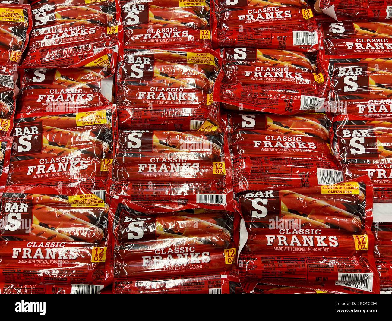 Norfolk, NE USA - May 12, 2023: A display of Bar S Hot dogs at a