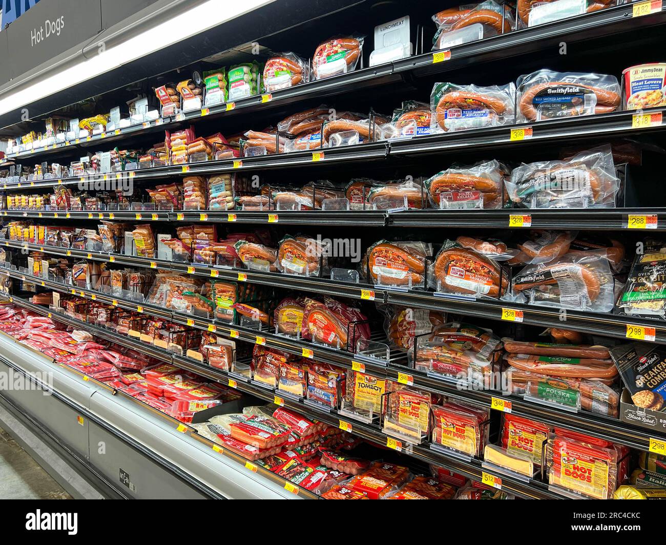 Norfolk, NE USA May 12, 2023 The prepackaged sausage and hot dog