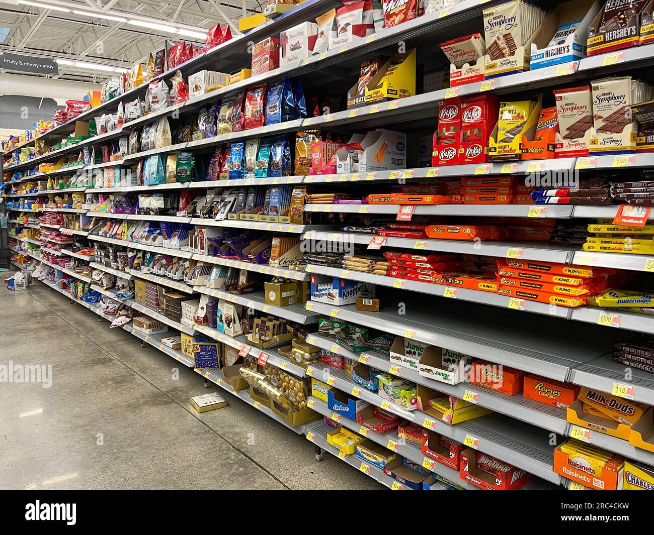 Norfolk, NE USA May 12, 2023 The chocolate candy aisle at a Walmart