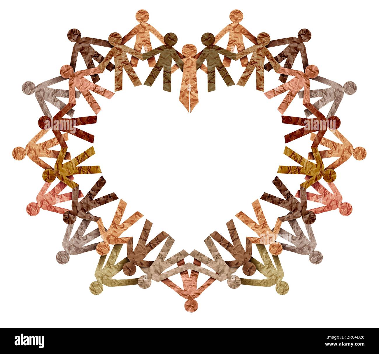 Community love and Global Unity and World diversity and multi culture as a concept of diversity and crowd cooperation in the shape of a heart Stock Photo