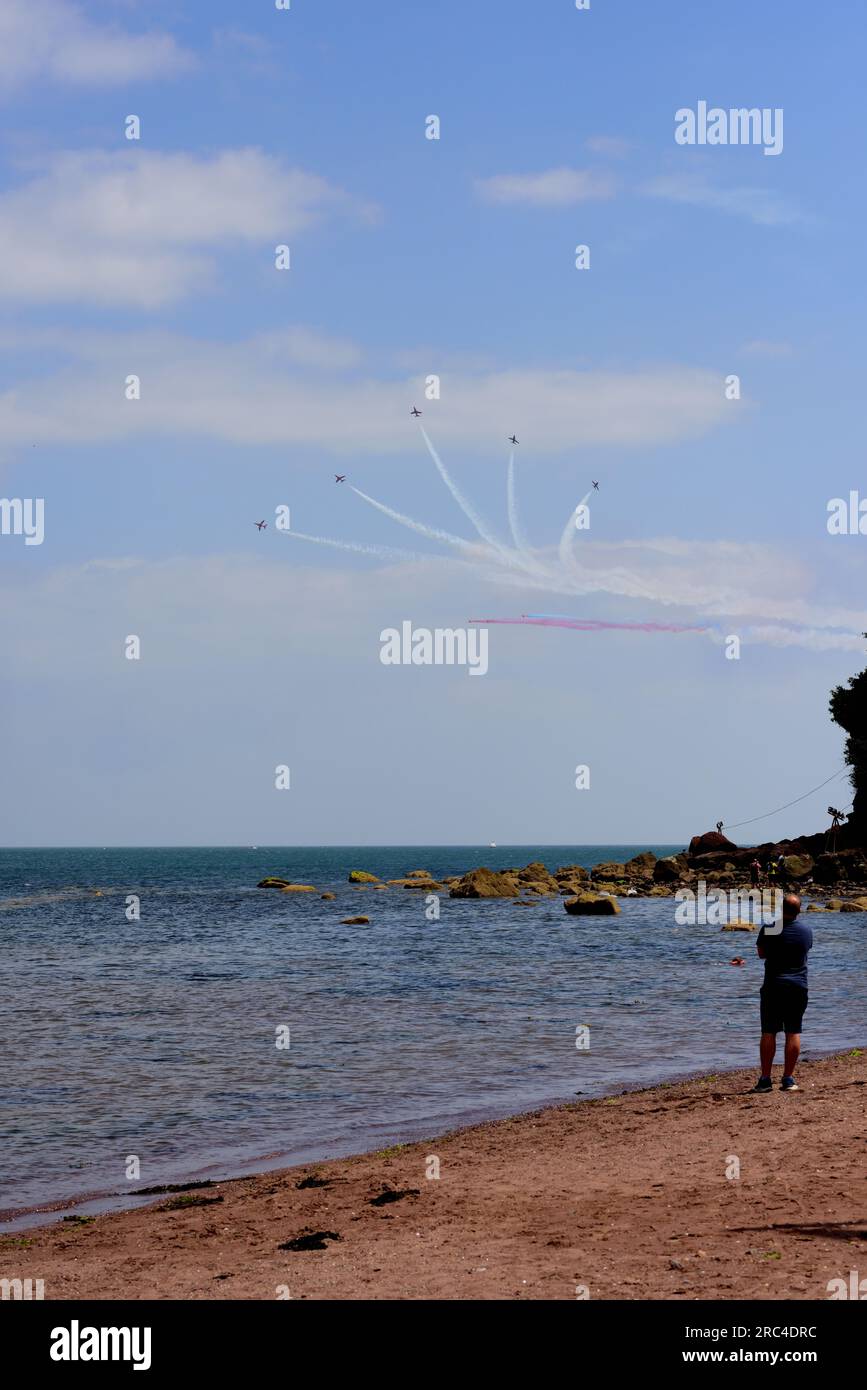 The Red Arrows displaying at the Teignmouth airshow 2023, seen from