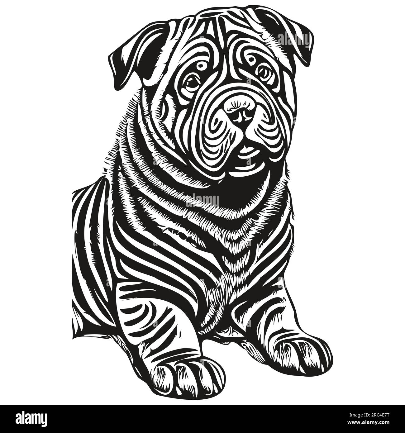 Chinese Shar Pei dog t shirt print black and white, cute funny outline