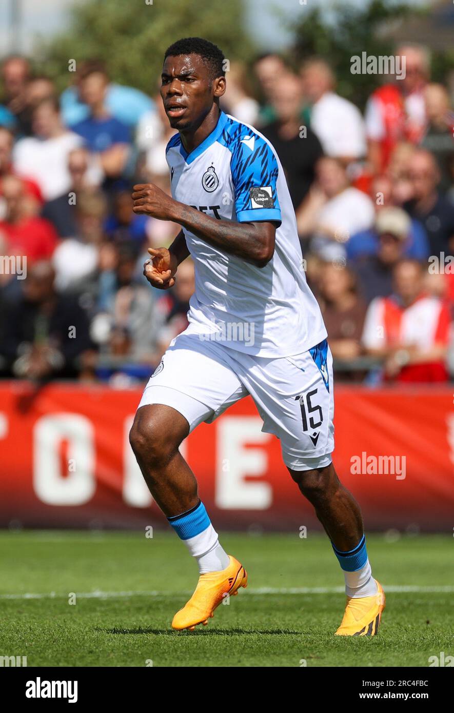 Barendrecht, Belgium. 12th July, 2023. Club's Raphael Onyedika pictured during a friendly soccer game between Belgian Club Brugge KV and Dutch Feyenoord Rotterdam, Wednesday 12 July 2023 in Barendrecht, the Netherlands, to prepare for the upcoming 2023-2024 season. BELGA PHOTO VIRGINIE LEFOUR Credit: Belga News Agency/Alamy Live News Stock Photo