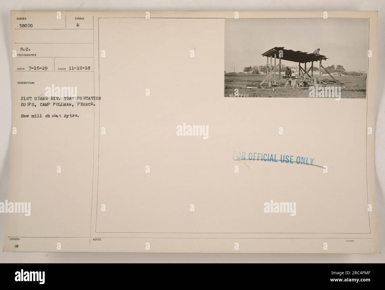 21st Grand Division Transportation Corps at Camp Pullman, France. This