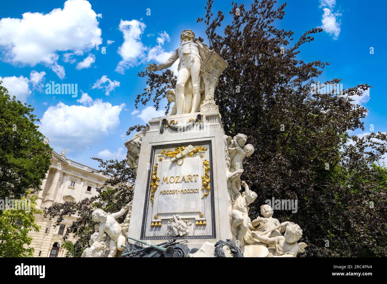 Mozart monument located in the Burggarten of Vienna historic city centre. Stock Photo