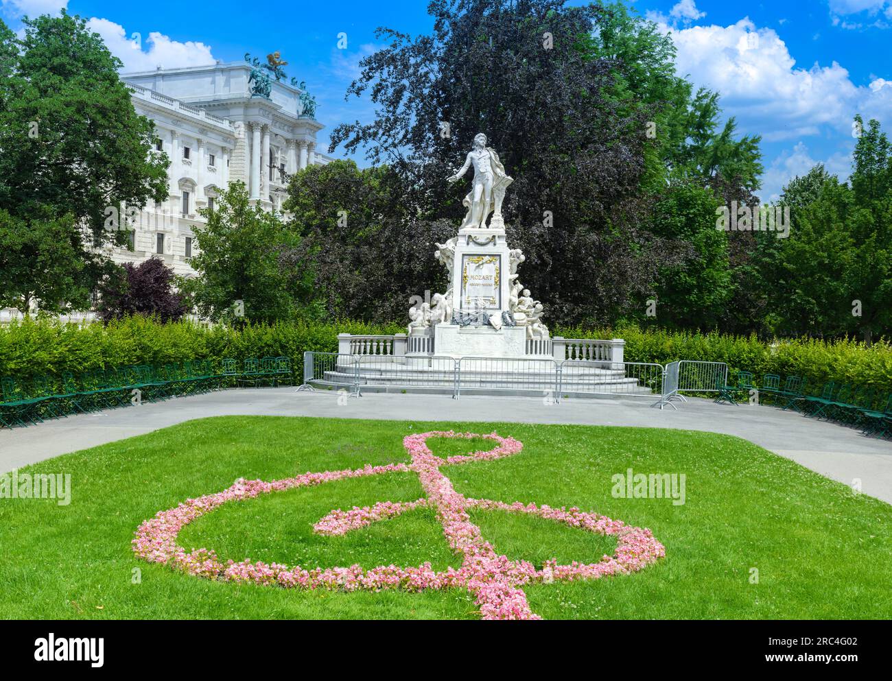Mozart monument located in the Burggarten of Vienna historic city centre. Stock Photo