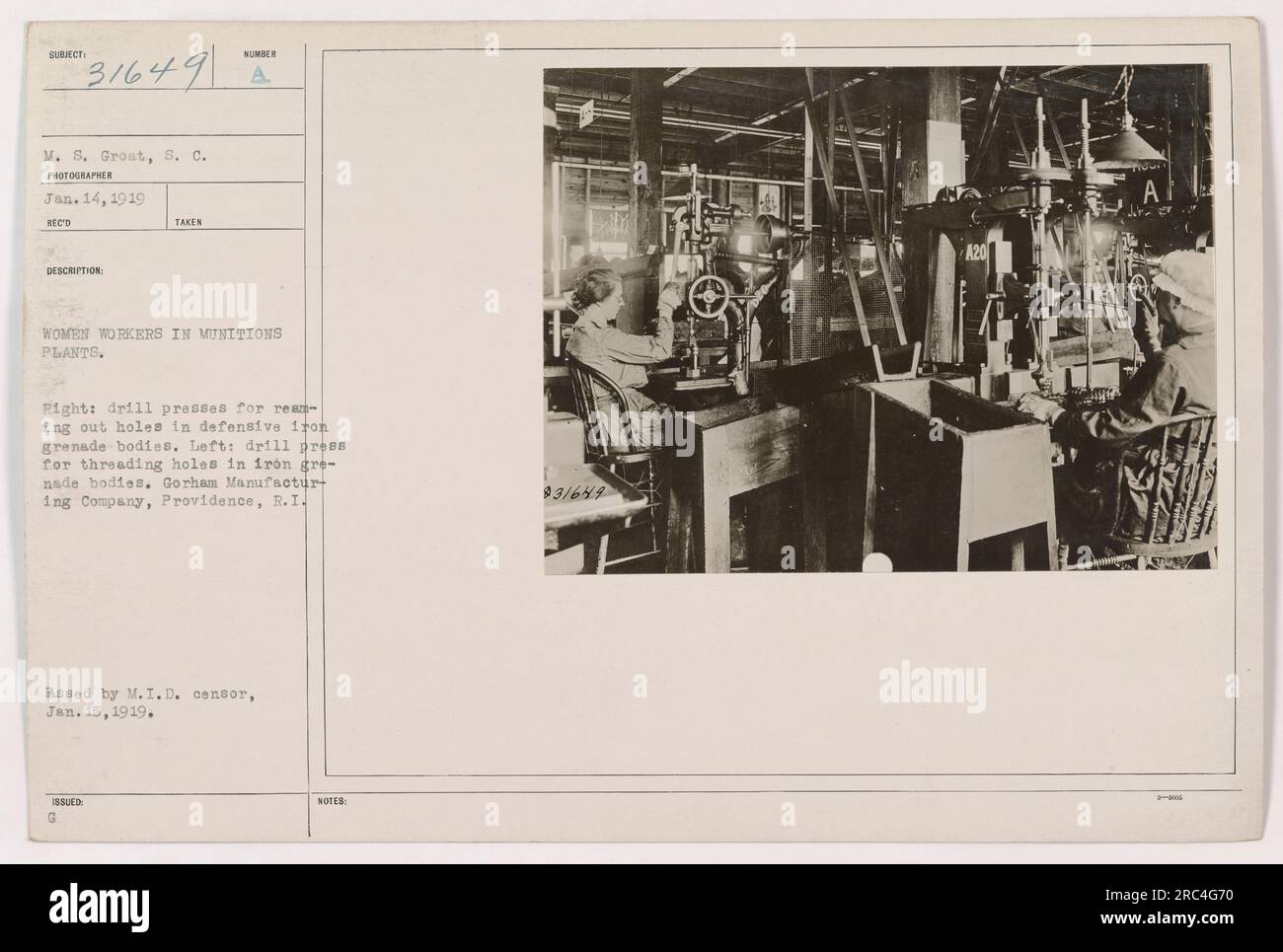 A photograph from 1919 showing women workers in munitions plants. On