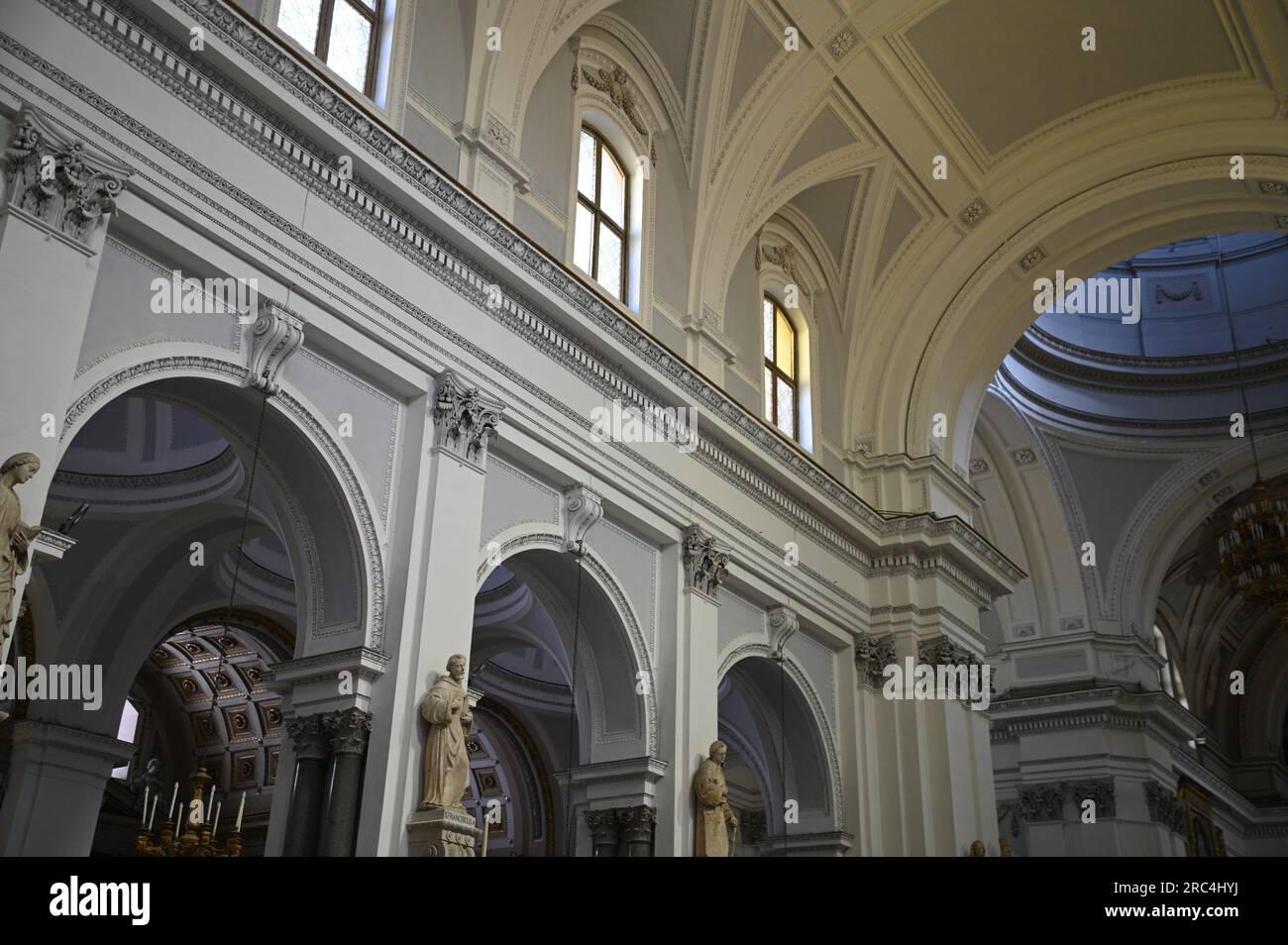 Dome view and Neoclassical style nave in the interior of the Norman ...