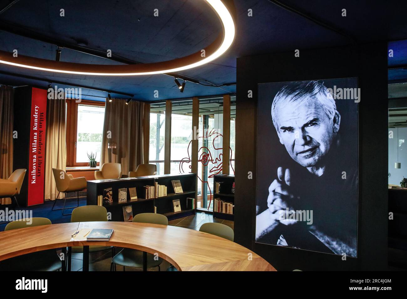 Brno, Czech Republic. 12th July, 2023. The Milan Kundera Library, part of the Moravian Library (MZK), pictured on July 12, 2023, in Brno, Czech Republic. Czech-born writer Milan Kundera, living in France since 1975, has died at the age of 94 years Credit: Monika Hlavacova/CTK Photo/Alamy Live News Stock Photo