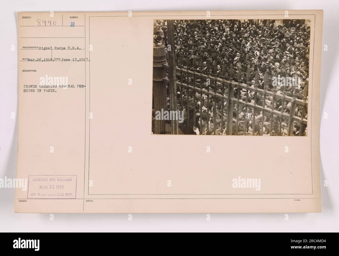 General Pershing being cheered by crowds in Paris during World War One