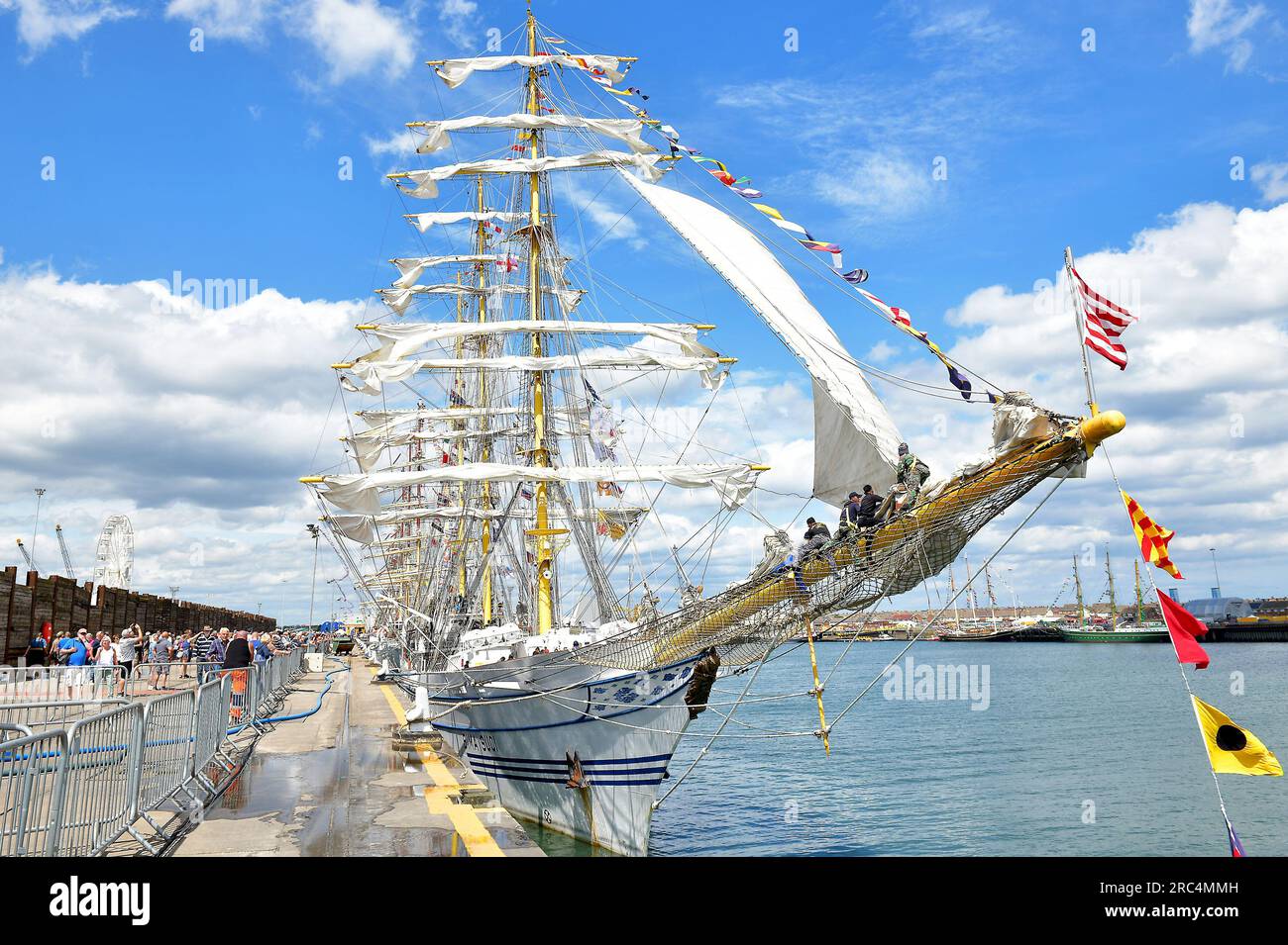 Hartlepool's 2023 Tall ships race, taking place across 3 countries, starting in June from the Netherlands to the UK finishing in Norway in August.. Stock Photo